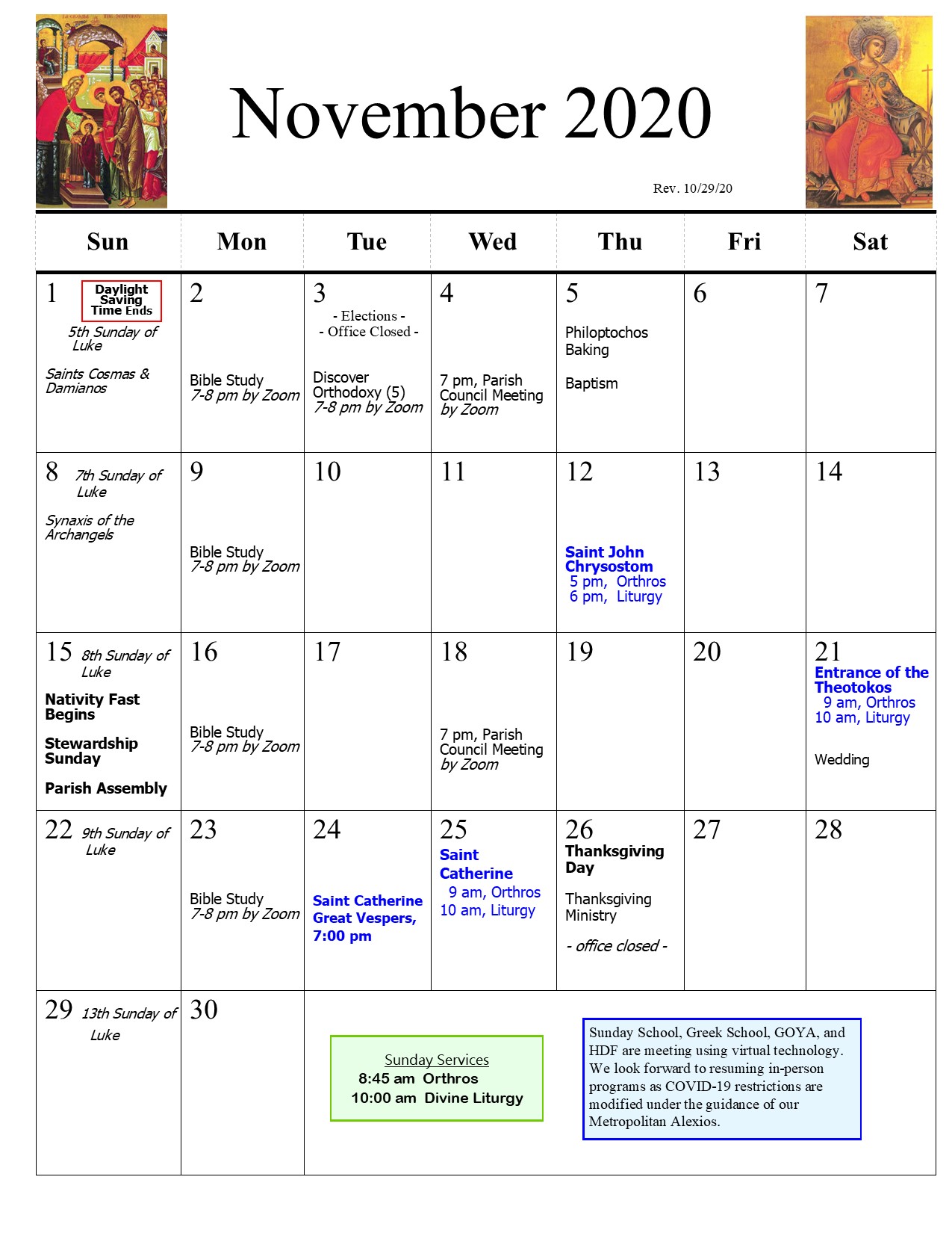 Parish Calendar | St. Catherine Greek Orthodox Church